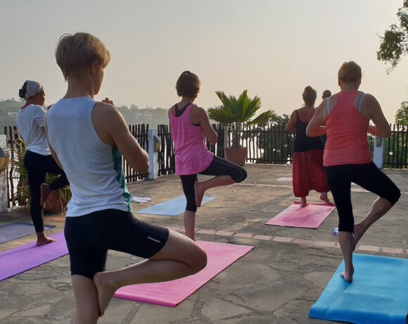 A morning yoga class overlooking Kilifi Creek