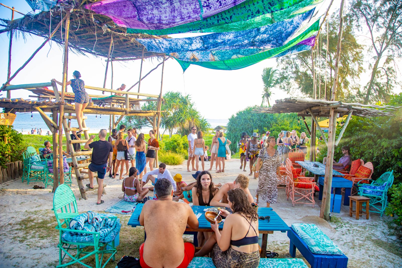 Guests gathered at the beach bar at Salty's Kitesurf Village