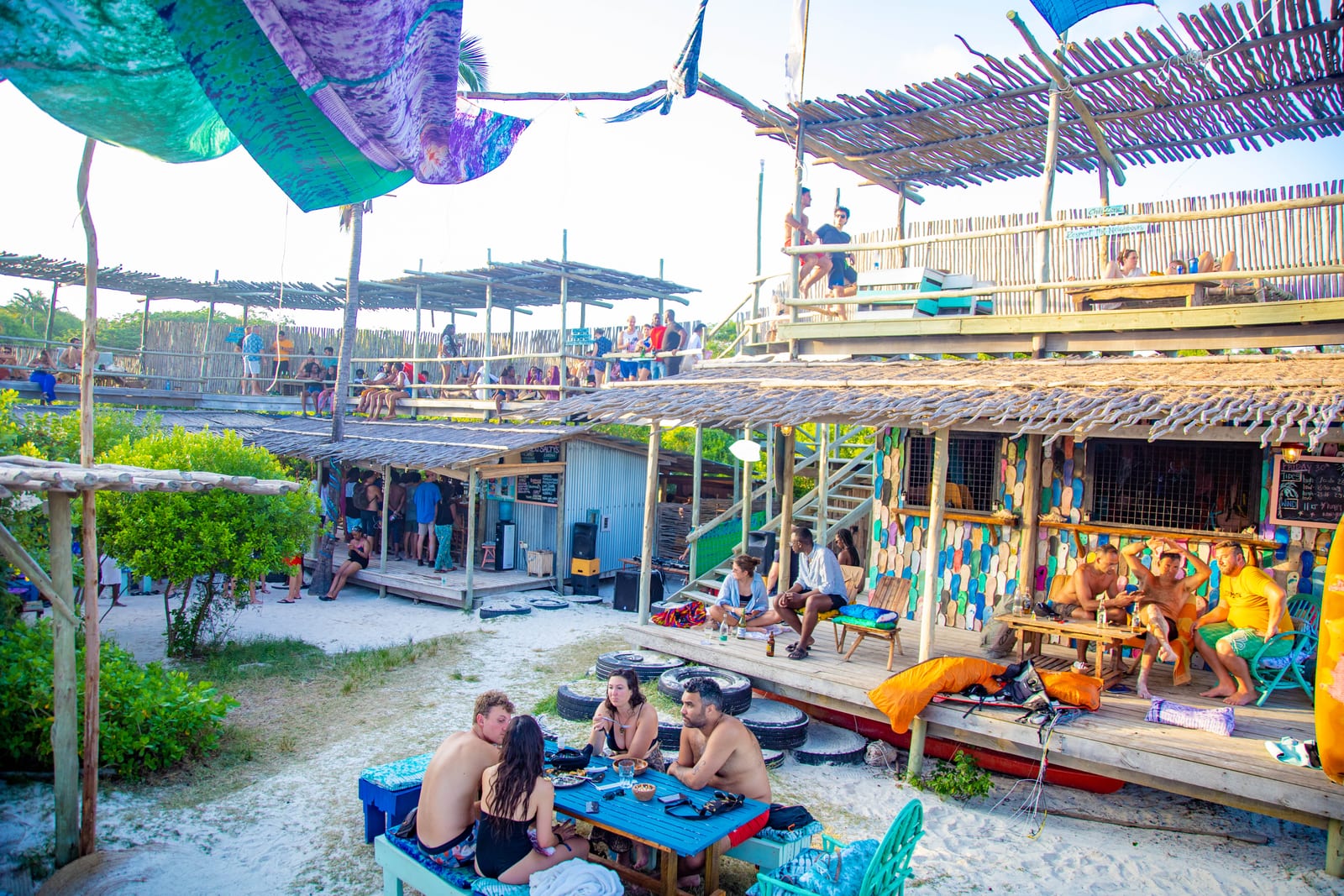 The multi-level deck and lounge at Salty's Kitesurf Village