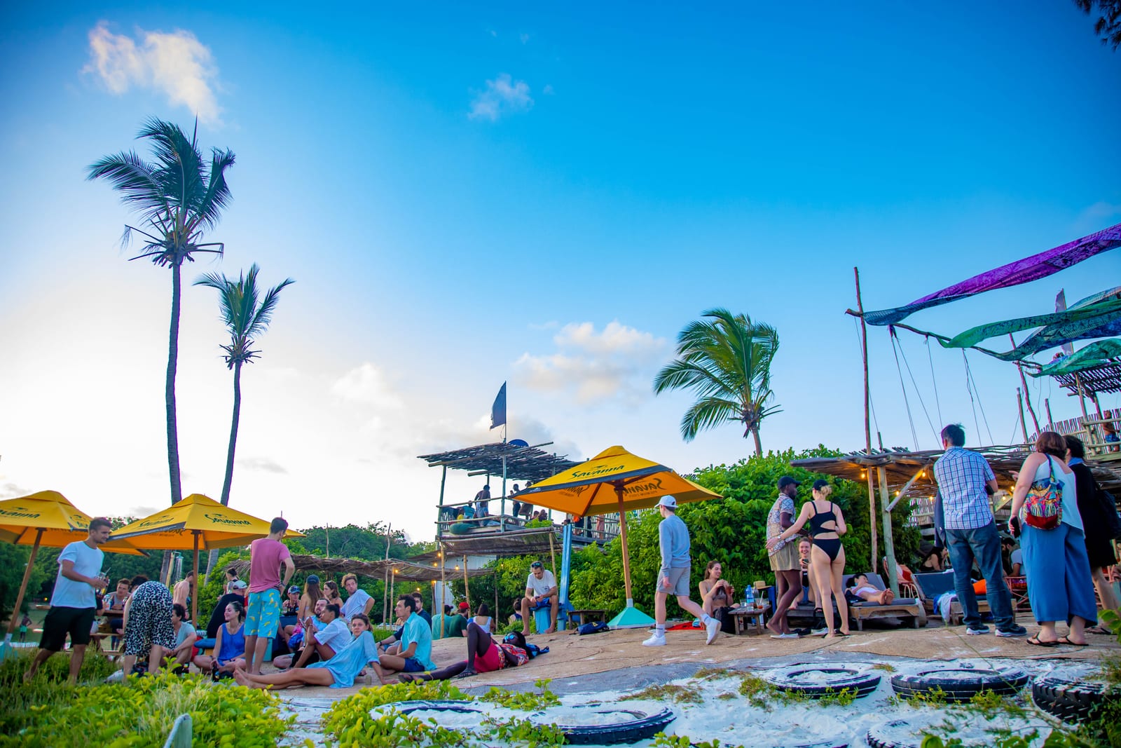 Dusk at the beach bar under the Savanna umbrellas