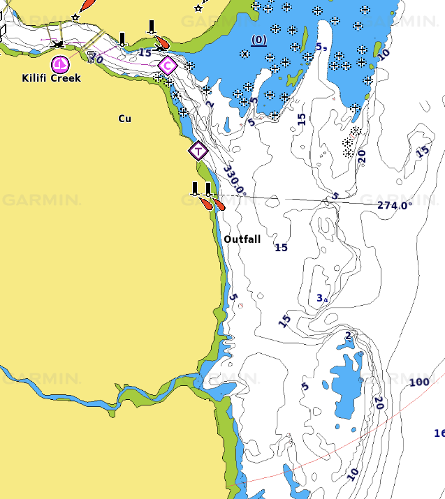 Chart of Kilifi Creek and the Race Area on the open ocean to the south